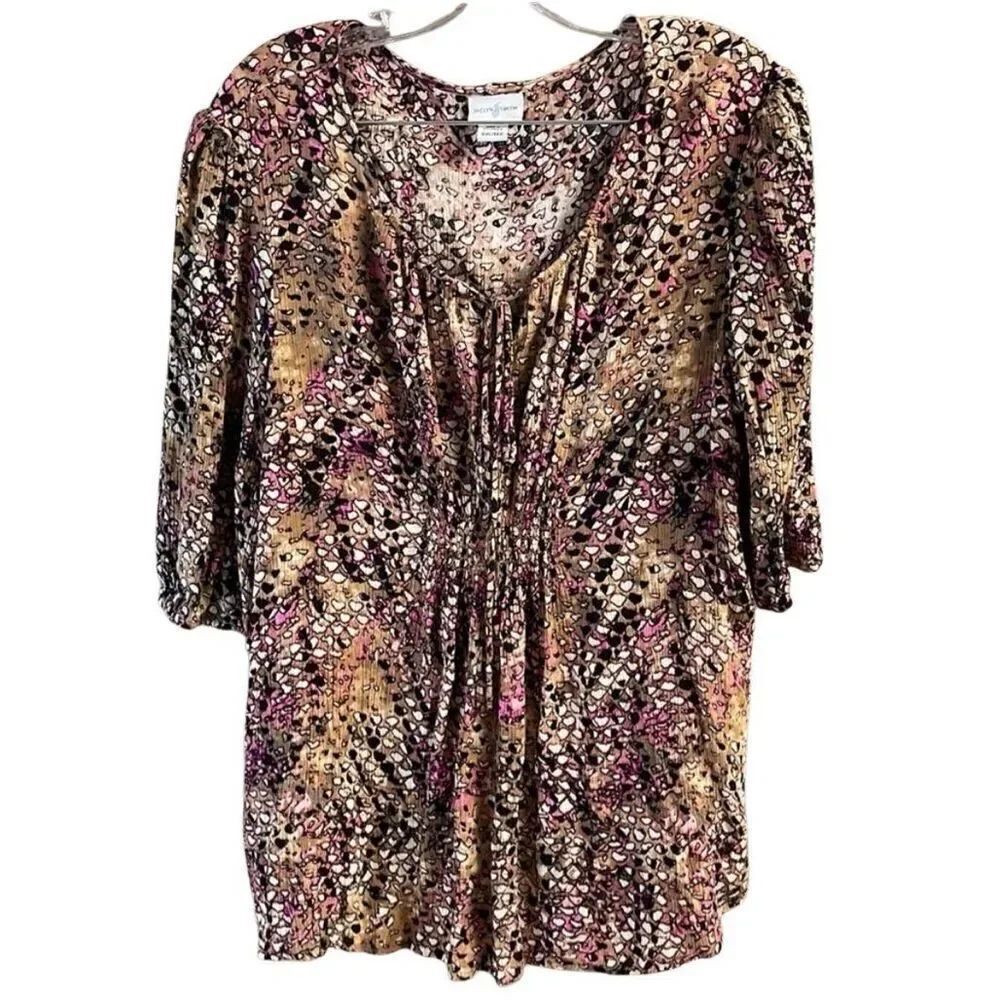 JACLYN SMITH Womens Babydoll Style Blouse Cinch Waist Sz XXL Peasant Multicolor